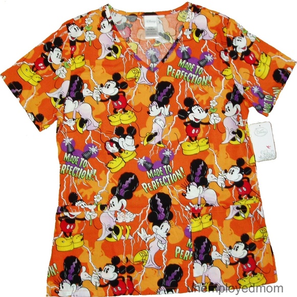 Disney Tops - Halloween Scrub Top Mickey Minnie Mouse Bride NWT